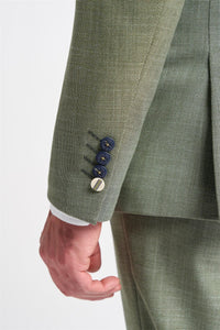 Férfi háromrészes öltöny zsályazöld nyári lenvászon szabott szabású esküvői báli klasszikus