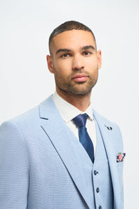 Férfi 3 részes öltöny, világoskék, nyári, vászon, szabott szabású, esküvői, báli, klasszikus