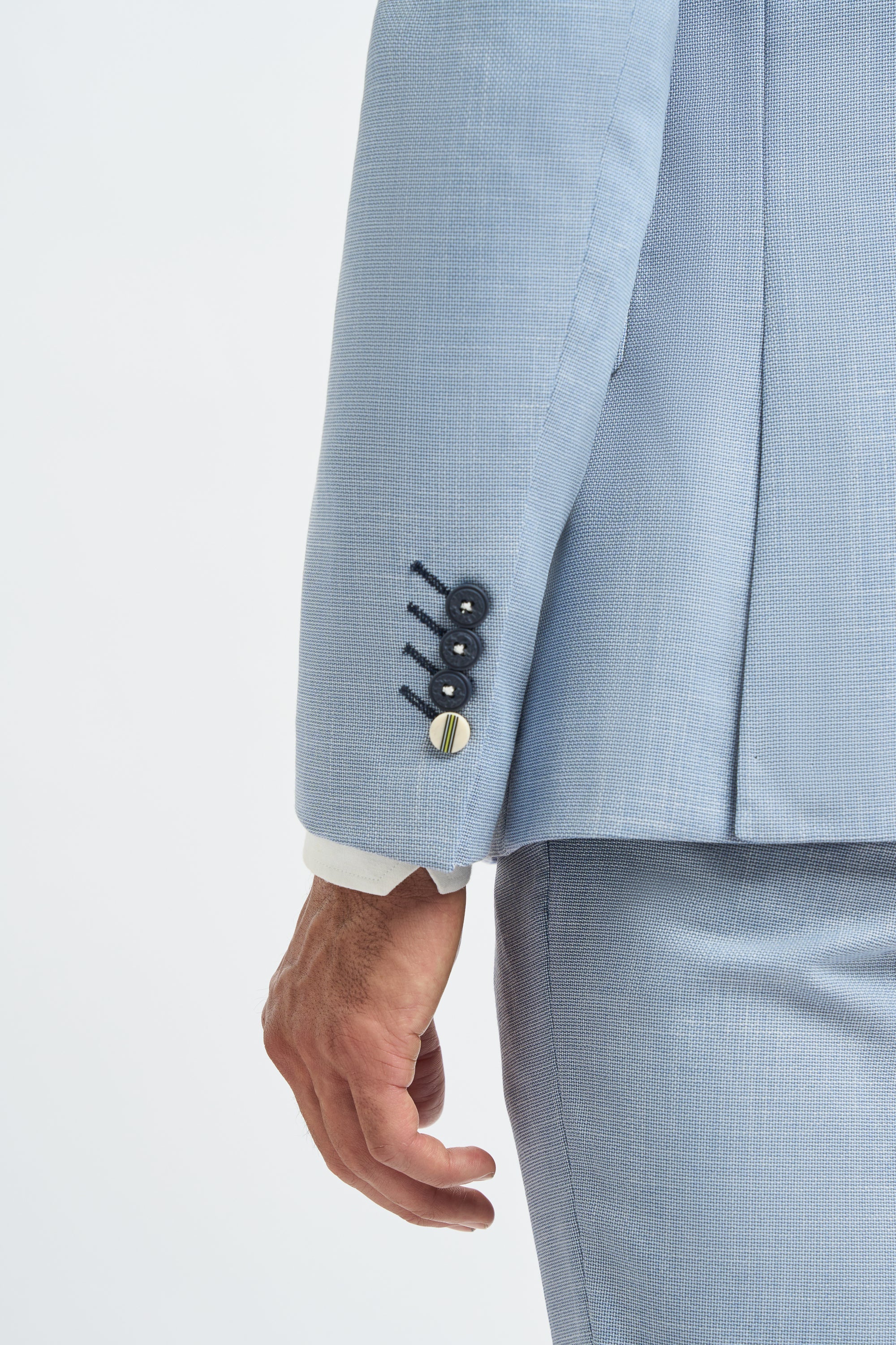 Férfi 3 részes öltöny, világoskék, nyári, vászon, szabott szabású, esküvői, báli, klasszikus