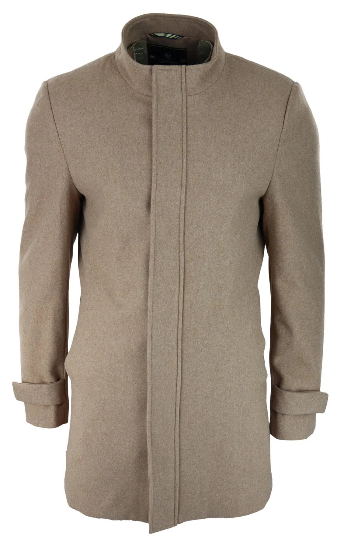 Mens 3/4 Long Overcoat Camel Jacket Coat Removable Hood Smart Casual Winter Warm Wool