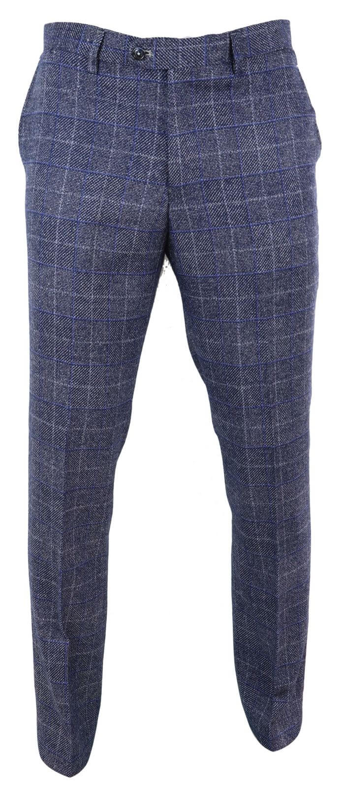 Mens Blue Check Vintage Trousers - Cavani Miles