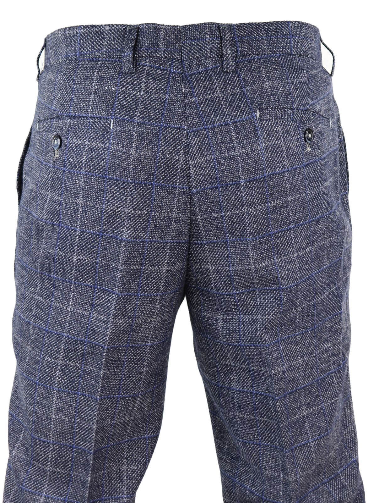 Mens Blue Check Vintage Trousers - Cavani Miles