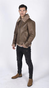 Mens Genuine Sheepskin Leather B3 Flying Aviator Vintage Brown Teddy Sheep Fur