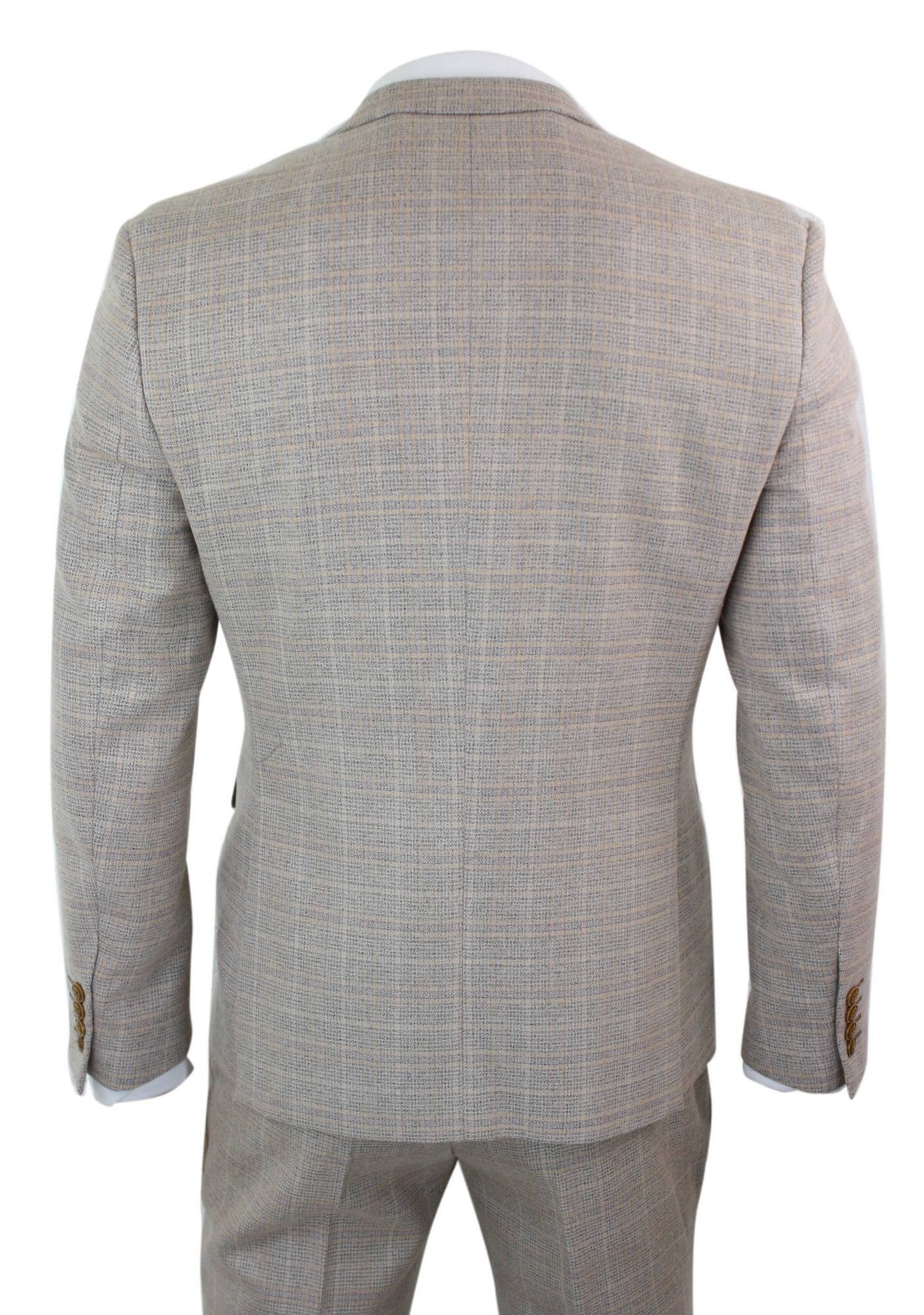 Paul Andrew Holland - Mens Check Tweed Beige Brown 3 Piece Suit Wedding Prom Vintage Retro Classic