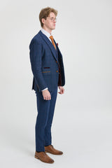 Scott Férfi Kék Háromrészes Tweed Kockás Öltöny