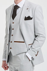 Mark Férfi Szürke Kőmintás, Háromrészes, Kockás Tweed Öltöny Barna Díszítéssel Esküvőkre és Bálokra