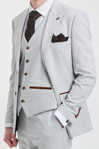 Mark Férfi Szürke Kőmintás, Háromrészes, Kockás Tweed Öltöny Barna Díszítéssel Esküvőkre és Bálokra