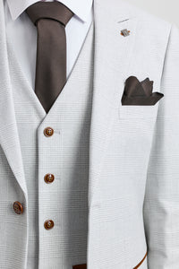 Mark Férfi Szürke Kőmintás, Háromrészes, Kockás Tweed Öltöny Barna Díszítéssel Esküvőkre és Bálokra