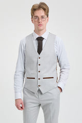 Mark Férfi Szürke Kőmintás, Háromrészes, Kockás Tweed Öltöny Barna Díszítéssel Esküvőkre és Bálokra