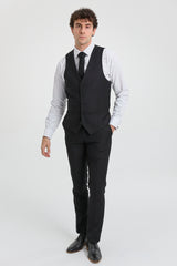 Paul Andrew Parker - Férfi 3 részes fekete, szabott szabású, komplett öltöny, klasszikus ajtóra való, gyászoló temetés