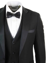 Paul Andrew Regent Black - Mens 3 Piece Black Classic Satin Tuxedo Dinner Suit Tailored Fit Wedding Prom