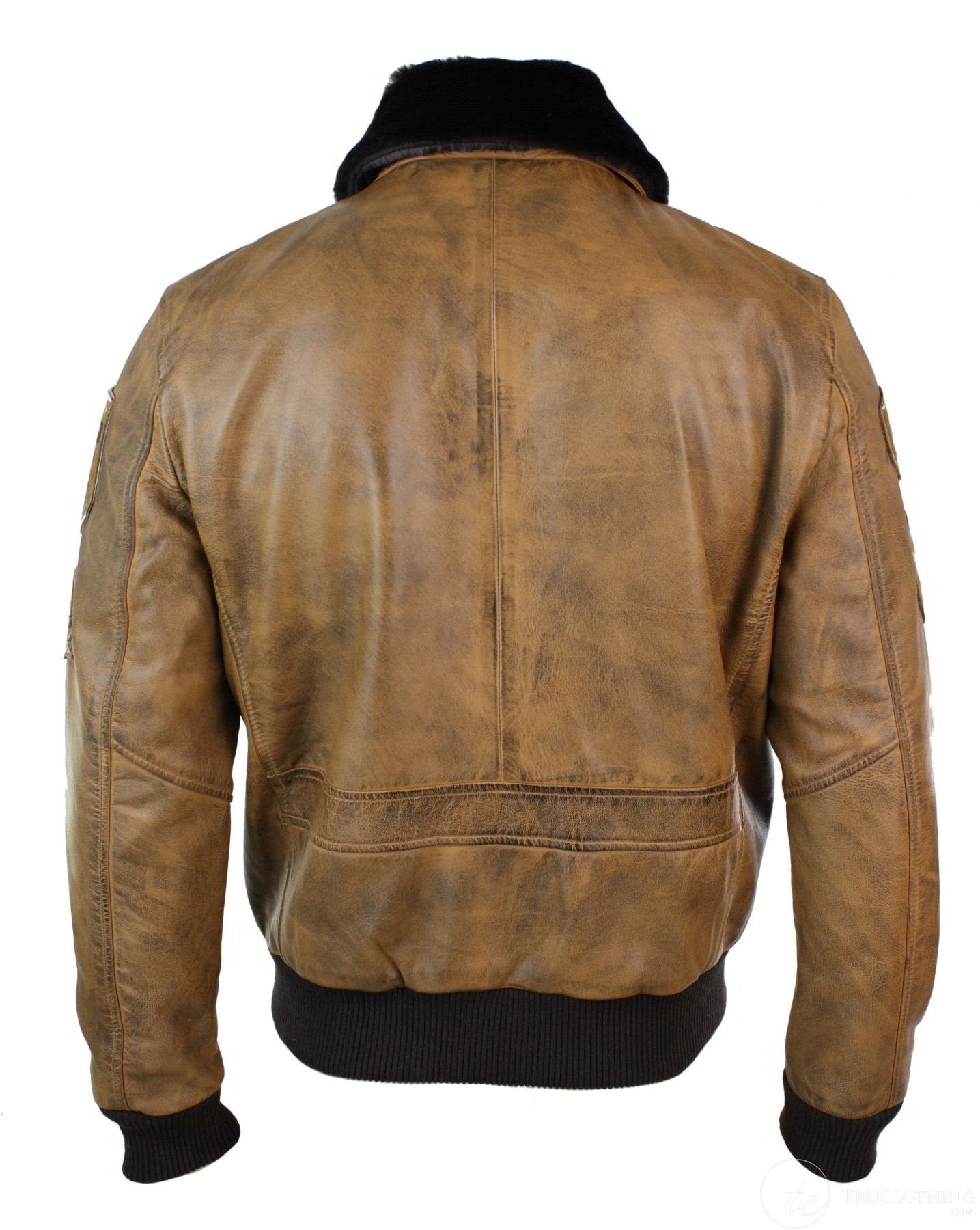 Mens Aviator Flying Pilot Bomber Jacket Vintage Tan Removable Black Fur Collar-Brown