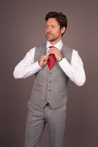 Férfi szürke klasszikus kockás, karcsúsított, háromrészes öltöny