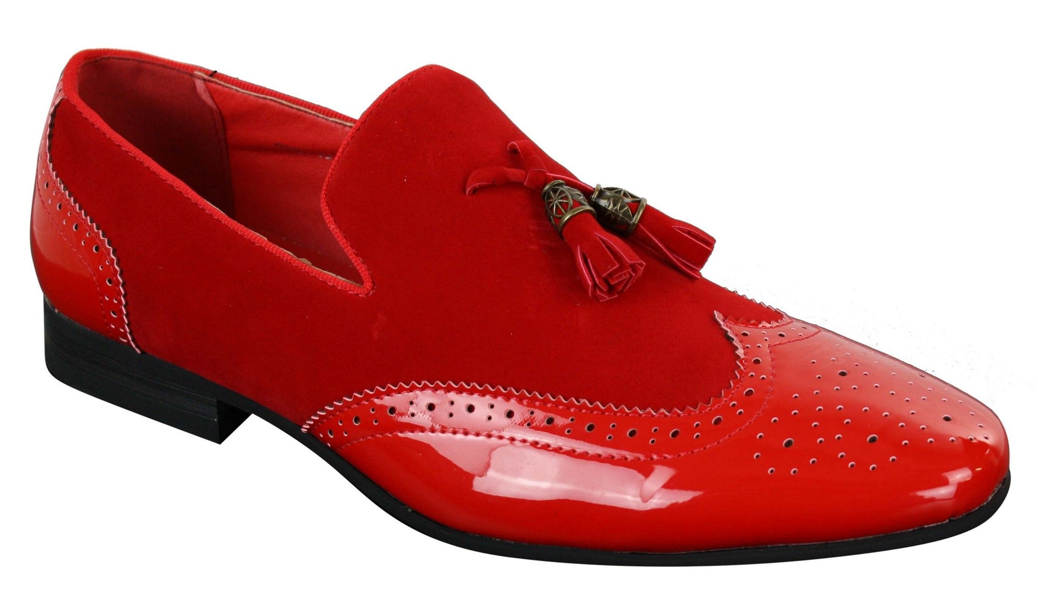 Patron 239-10 Mens Slip On Tassel Driving Shoes Shiny Black Patent Leather PU Suede Loafers