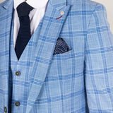 Plowman Men's Light Blue 3-Piece Checked Suit