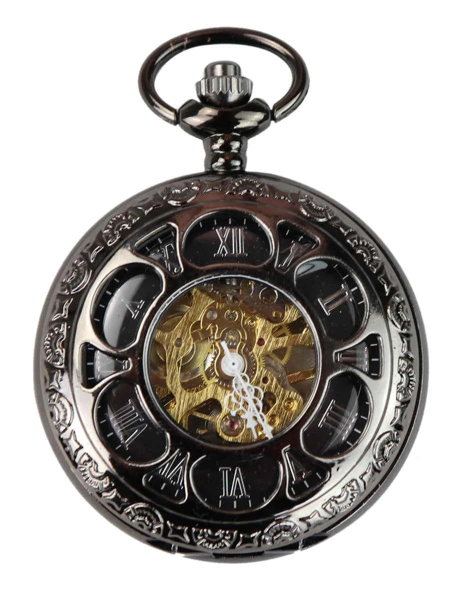 Black Vintage Mechanical Pocket Watch