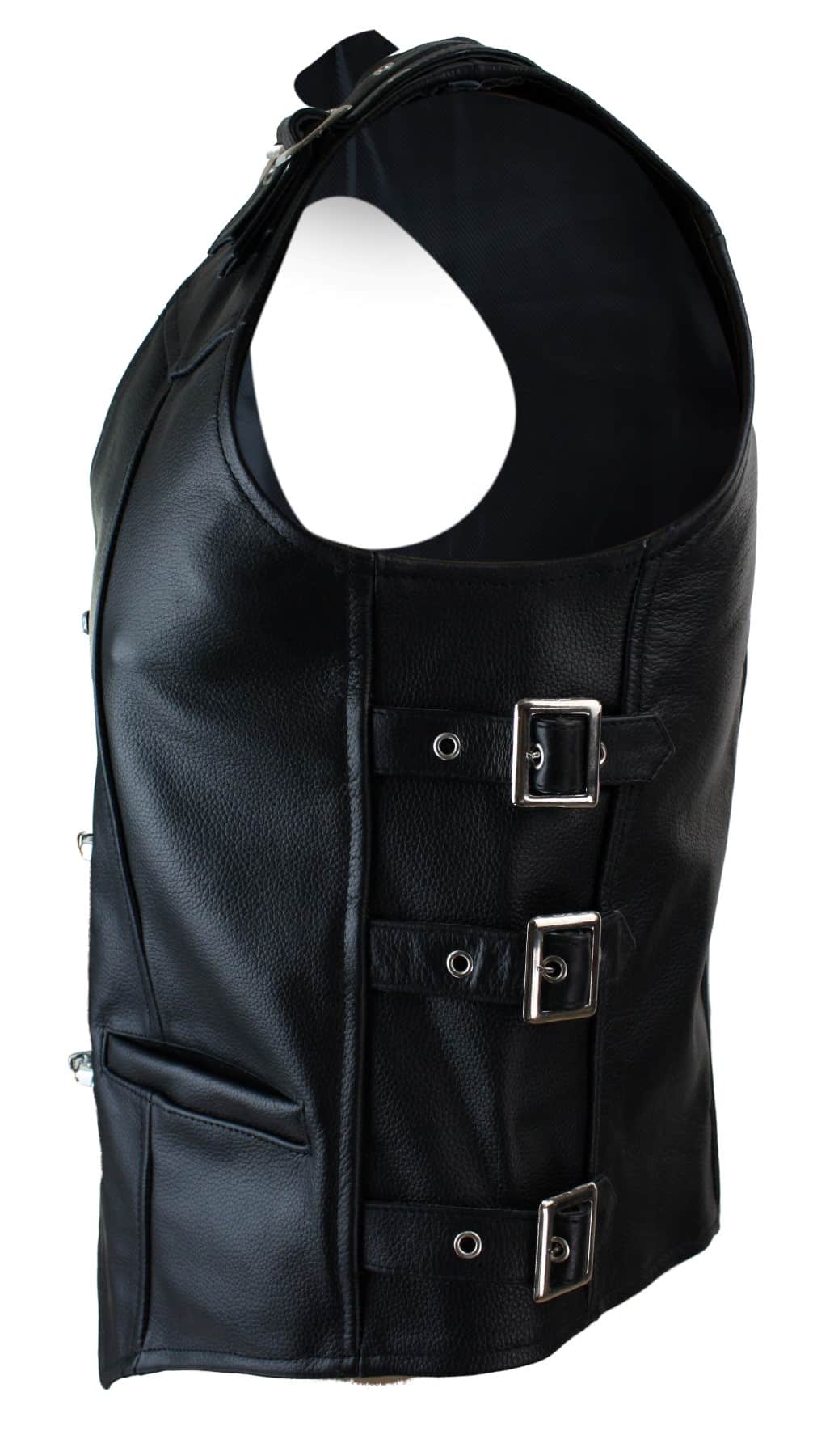 Mens Real Hide Leather Biker Motorcycle Waistcoat Vest Buckle Belted Hook