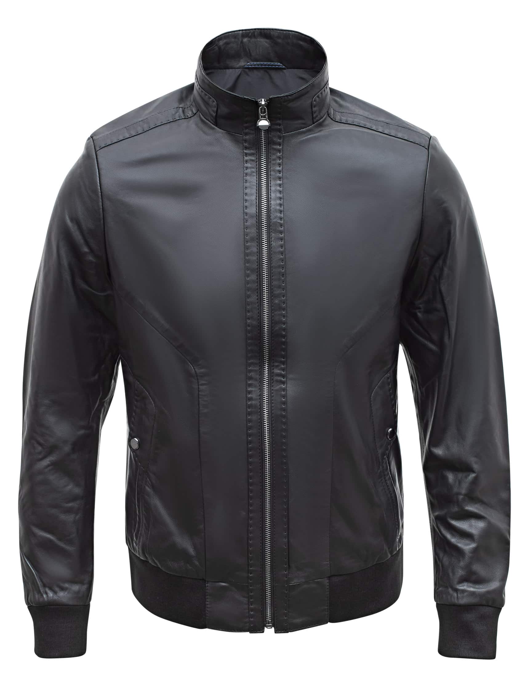 Real Lamb Leather Black Bomber Jacket for Men Regular Fit - B210