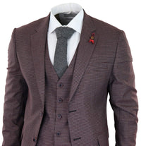 Burgundy-Grey Sheppard's Check 3 Piece Suit - RK20-10