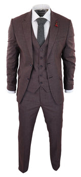 Burgundy-Grey Sheppard's Check 3 Piece Suit - RK20-10