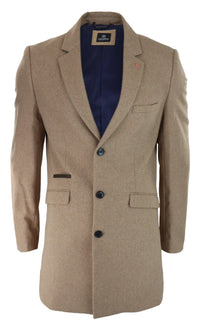 Cavani Mens Classic 3/4 Length Camel Overcoat