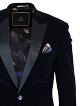 Cavani Rosa - Mens Soft Velvet Black Navy 1 Button Dinner Jacket Tuxedo Blazer Smart Casual Fit-Navy