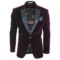 Rosa - Men's Soft Velvet Black Burgundy 1 Button Dinner Jacket Tuxedo Blazer Fit