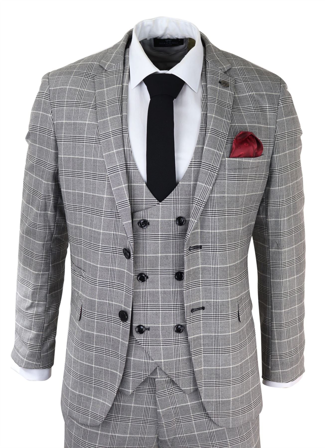 Mens Marc Darcy Grey Prince Of Wales Check Suit Ross Office Wedding Slim Fit Classic