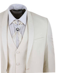 Mens 4 Piece Shawl Lapel Suit - Cream