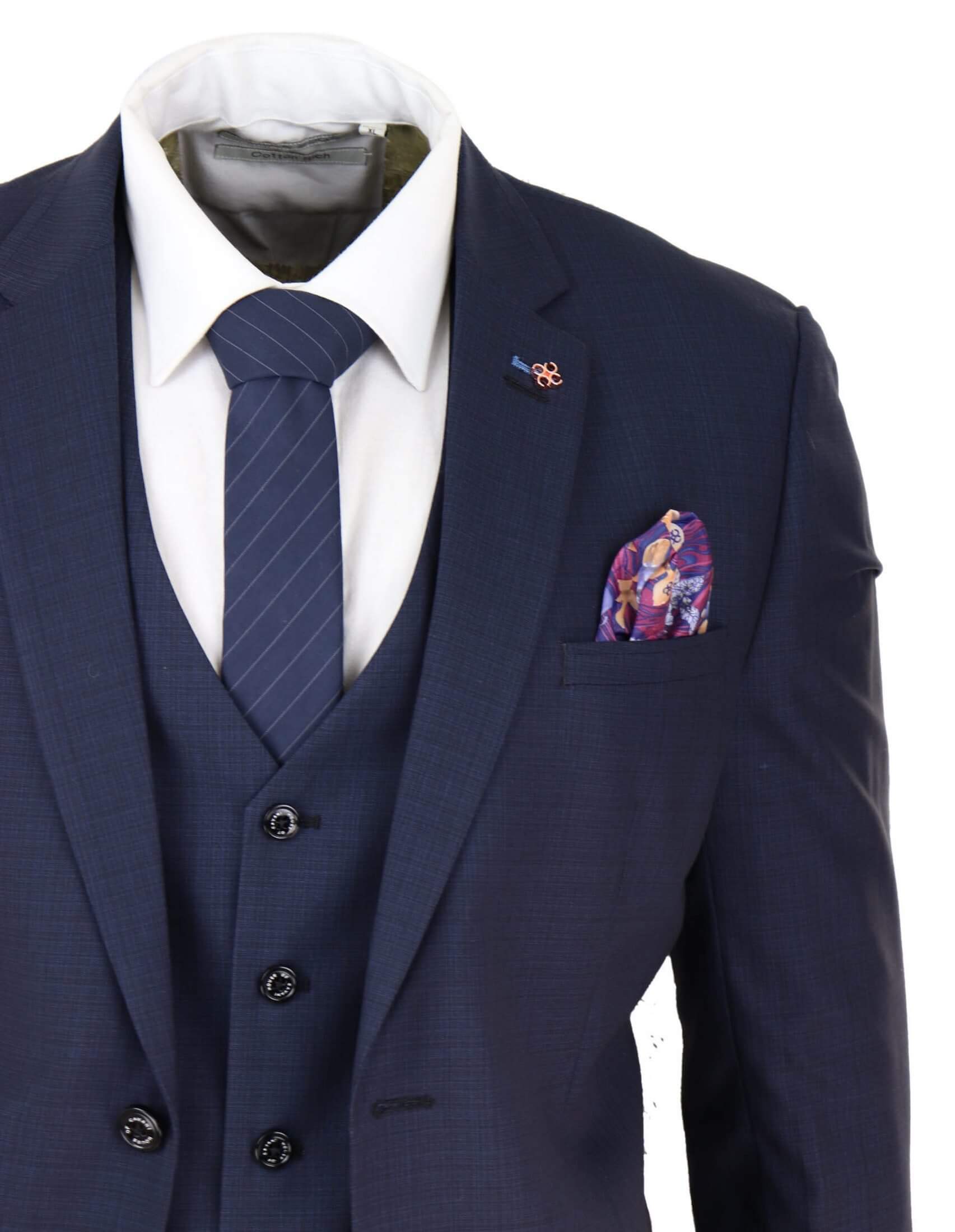 Mens Navy Blue Tailored Fit Suit
