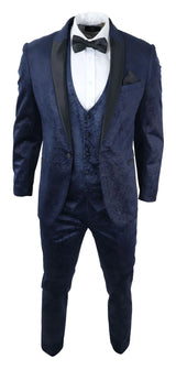 Mens Marc Darcy Velvet Paisley Blue Fit 3 Piece Suit Tuxedo Dinner Jacket Wedding
