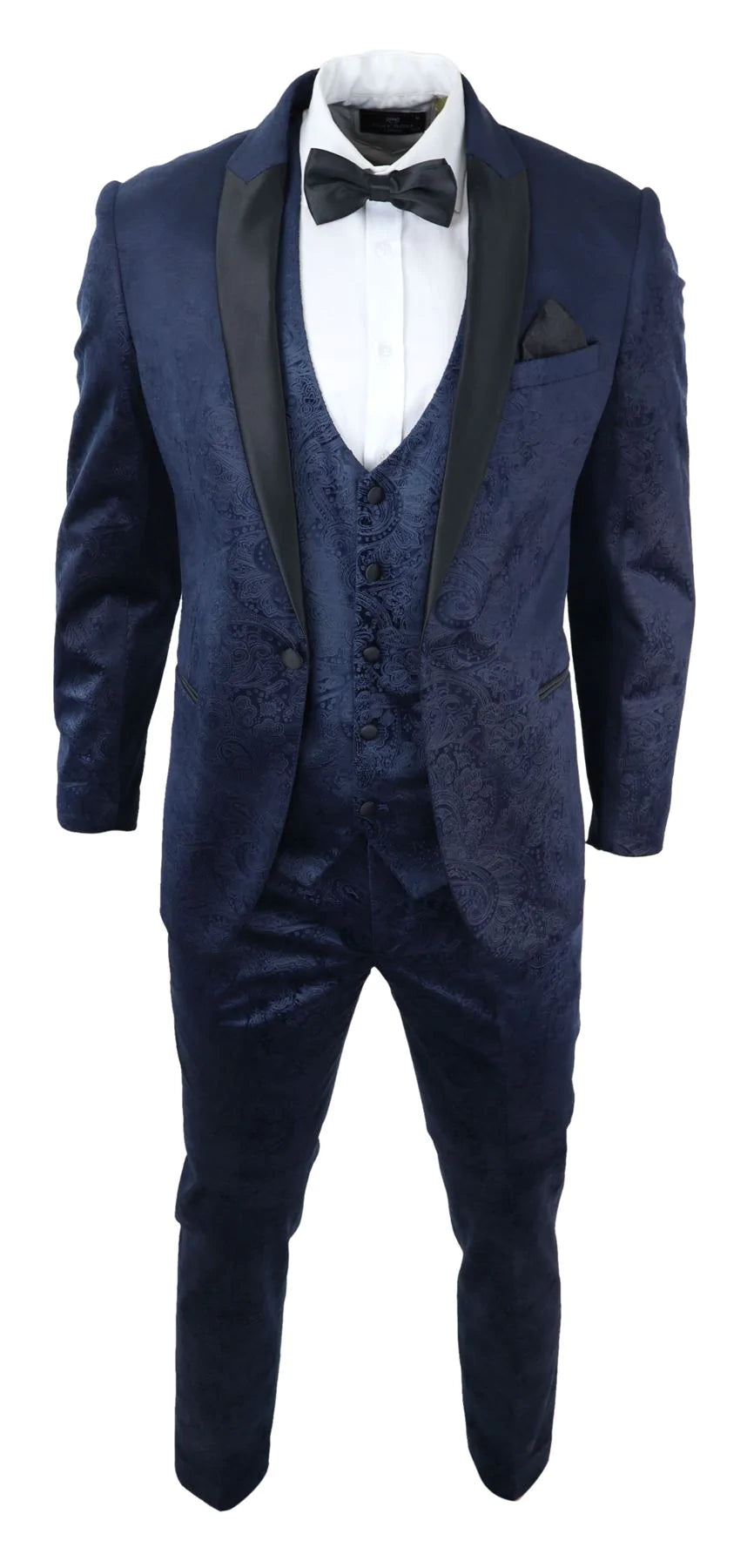 Mens Marc Darcy Velvet Paisley Blue Fit 3 Piece Suit Tuxedo Dinner Jacket Wedding
