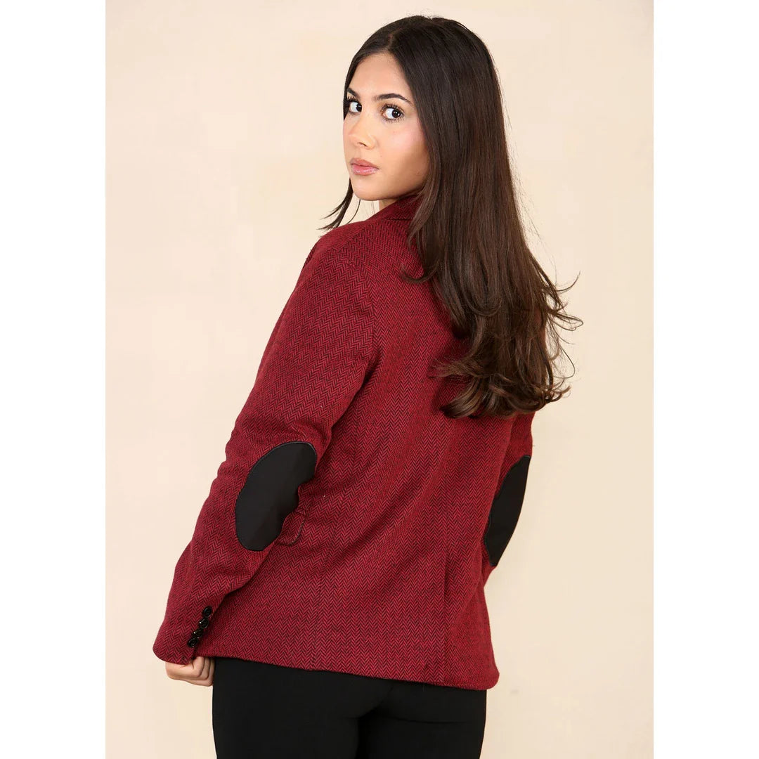 Női tweed halszálkás blézer bordó klasszikus 1920-as évekbeli mintával