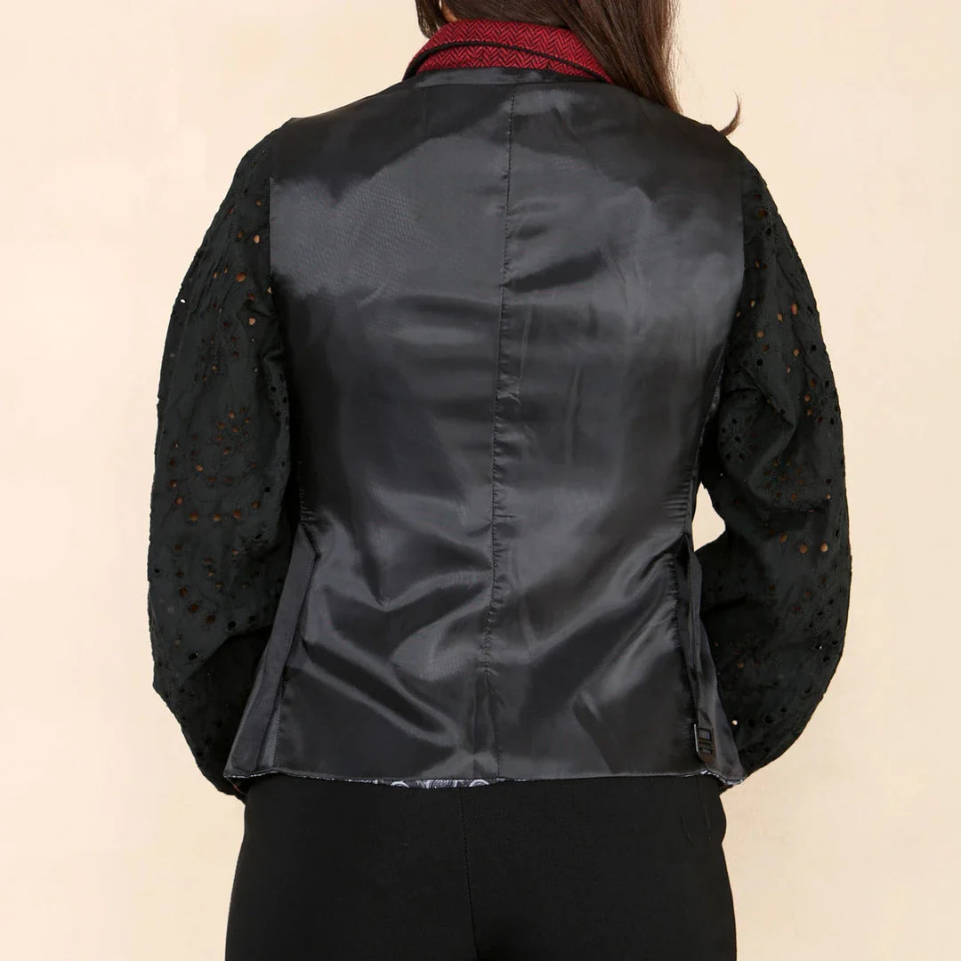 Női tweed mellény halszálkás mintával, bordó, klasszikus, 1920-as évekbeli mintával