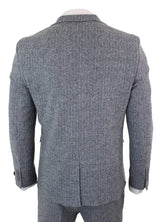 Men's Light Grey 3 Piece Tweed Herringbone Suit - STZ11