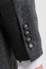 Férfi szénszürke, háromrészes, halszálkás tweed öltöny - STZ11