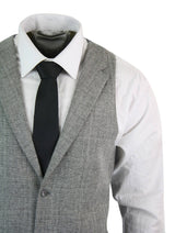 Mens Waistcoat Wool Check Herringbone Tweed Brown Black Classic Vintage Fit