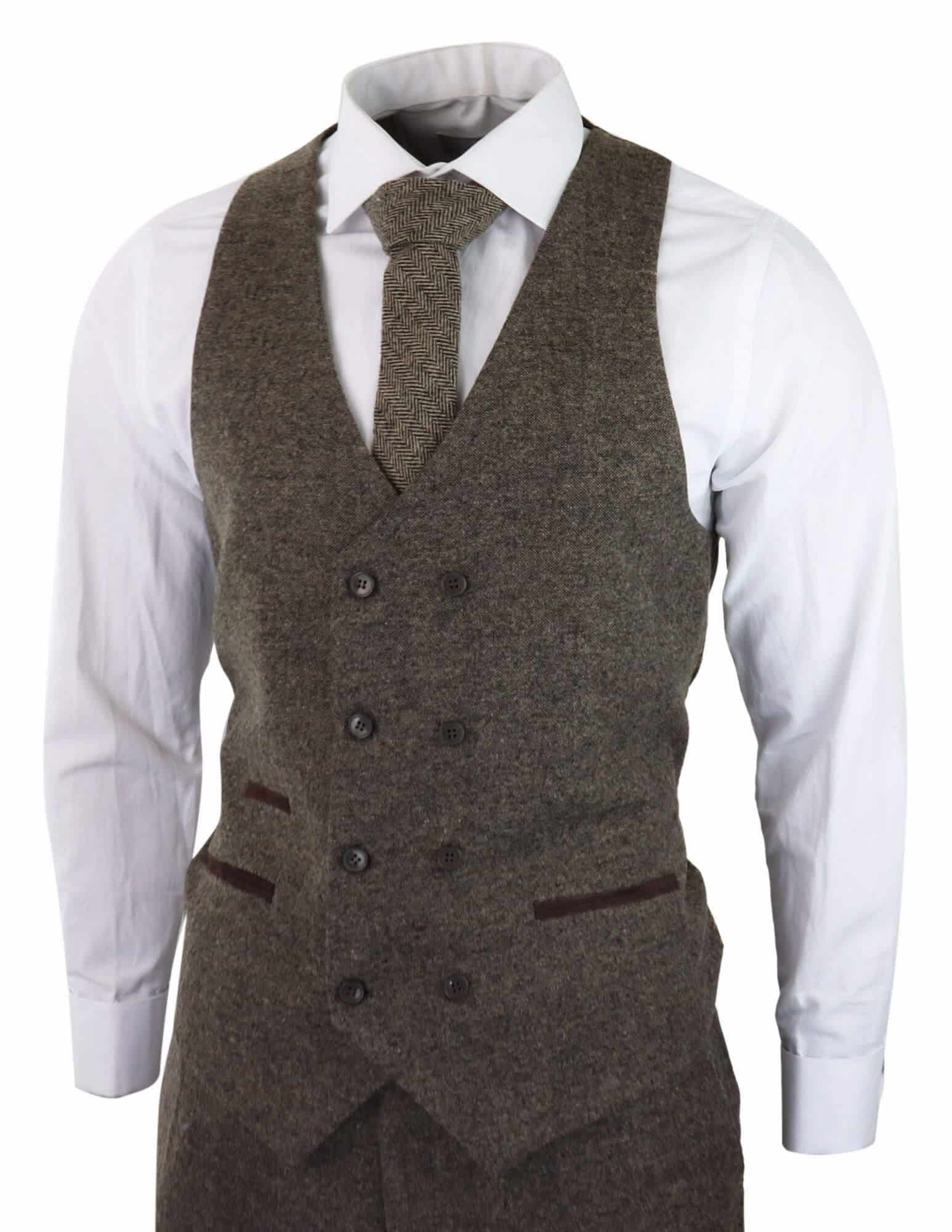 Mens Oak Brown 3 Piece Suit with Double Breasted Waistcoat