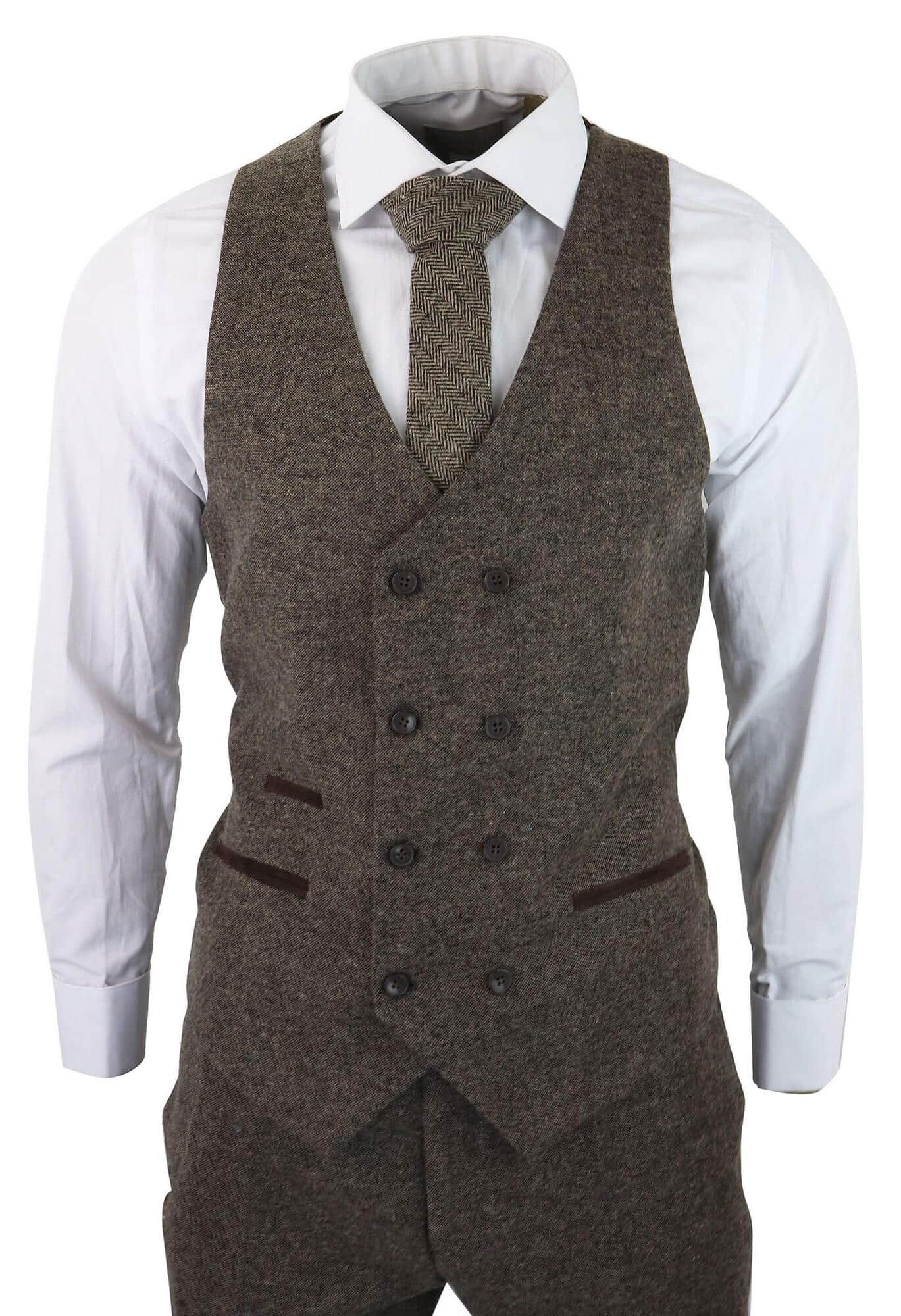 Mens Oak Brown 3 Piece Suit with Double Breasted Waistcoat