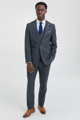Férfi 3 részes sötétkék öltöny dupla melltartóval