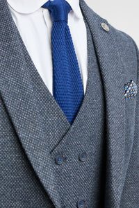 Férfi 3 részes sötétkék öltöny dupla melltartóval