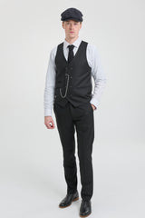 Férfi fekete, háromrészes csíkos öltöny