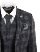 Mens Charcoal-Grey Check Tweed 3 Piece Suit
