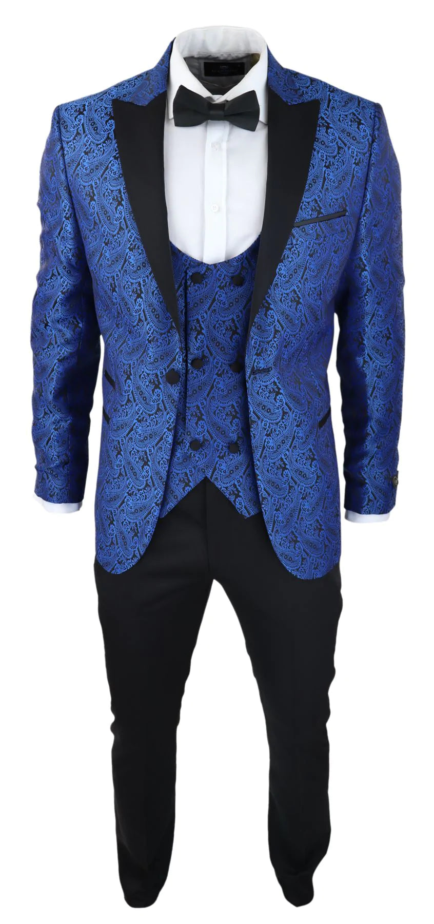 Mens Paisley Tuxedo Blazer And Waistcoat Brocade Dinner Jacket Satin Black Blue - No Trousers