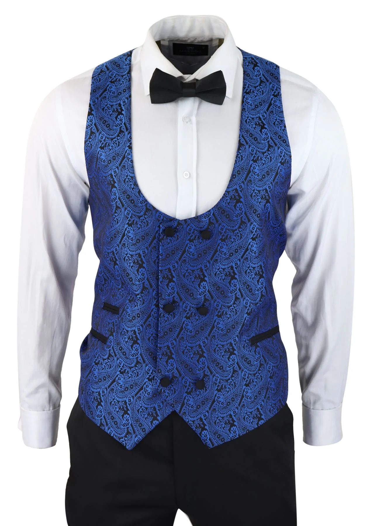 Mens Paisley Tuxedo Blazer And Waistcoat Brocade Dinner Jacket Satin Black Blue - No Trousers