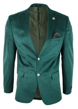Mens Velvet Blazer Suit Jacket 2 Button Dinner Smart Casual Formal Tailored Fit - Green