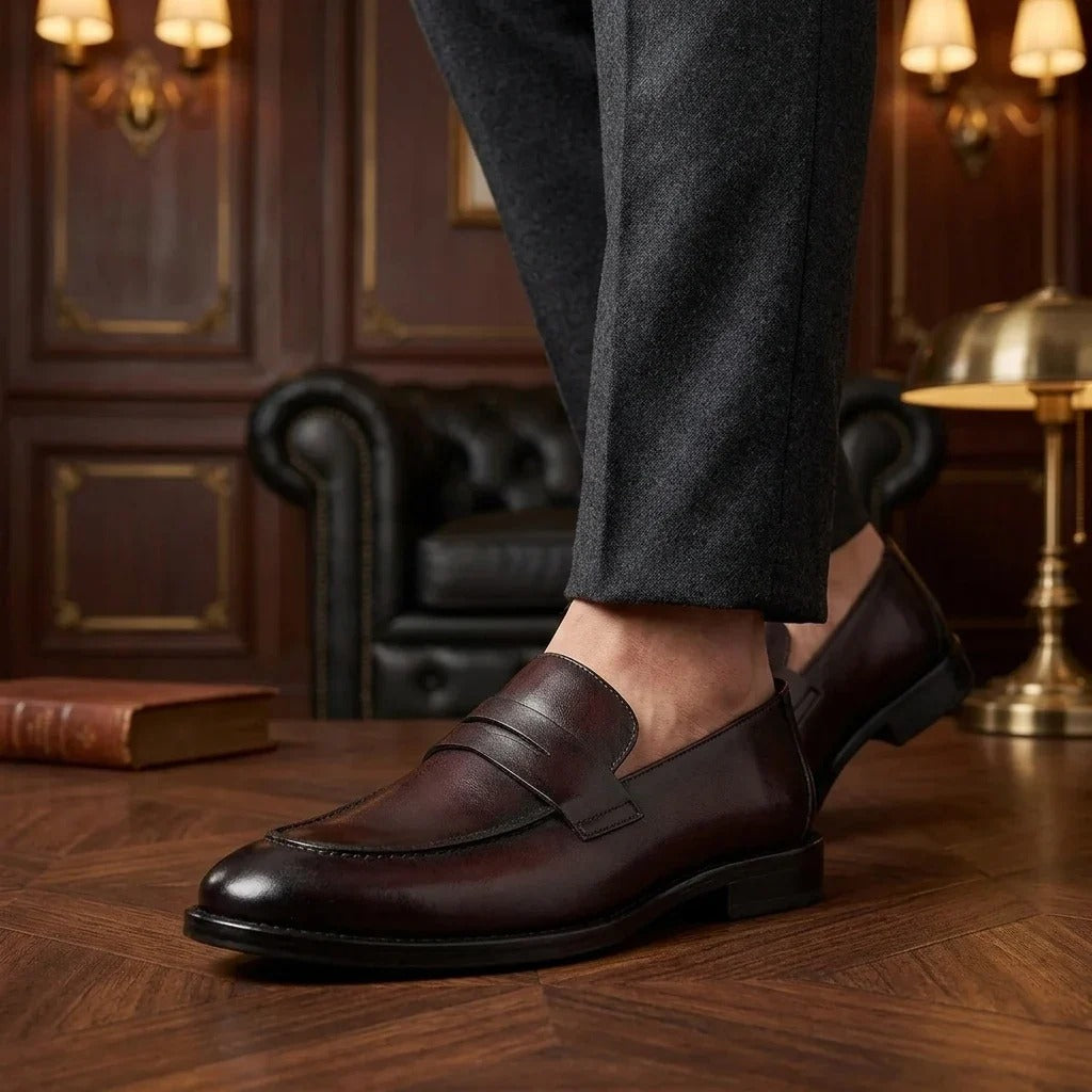 Ted - Férfi barna klasszikus moccasin bőr mokaszinok