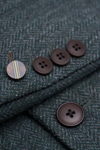 Thomas - Férfi olívazöld klasszikus halszálkás tweed blézer