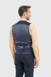 Torino - Férfi sötétkék kockás, dupla soros mellény