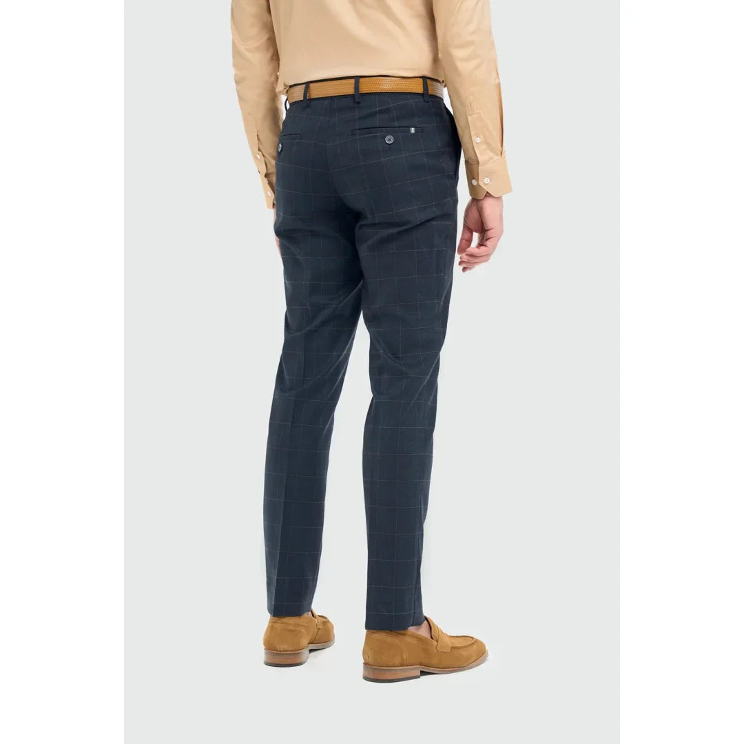 Torino - Férfi sötétkék kockás alkalmi nadrág